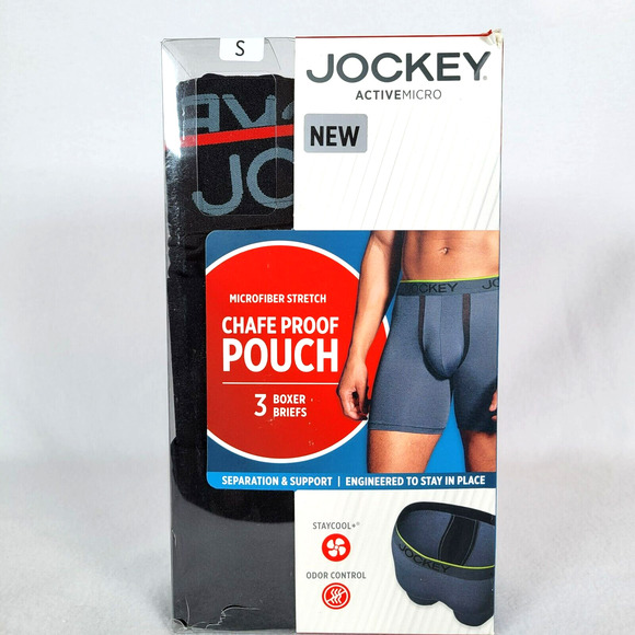 Jockey Mens 3 Pack Boxer Brief Size Small Black Active Micro Chafe Proof Stretch - Picture 1 of 5